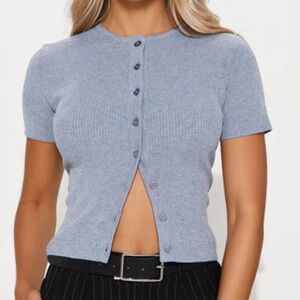 Gray Button-Up Short Sleeve Top